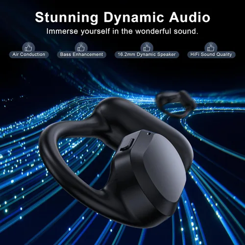 Miniatura 9 de Auriculares de oreja abierta, IPX7 impermeables, Bluetooth 5.3 True Wireless Sports Over Ear Auriculares con ganchos para los oídos, micrófono