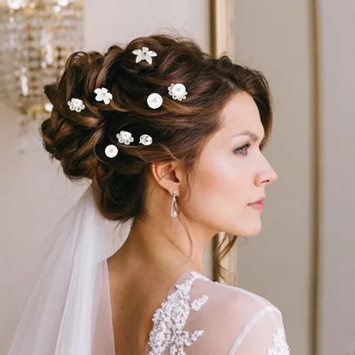 Miniatura 7 de CUBACO 42 horquillas para el cabello de boda con flores para mujeres, joyería de cristal para el cabello, pasadores de perlas de diamantes