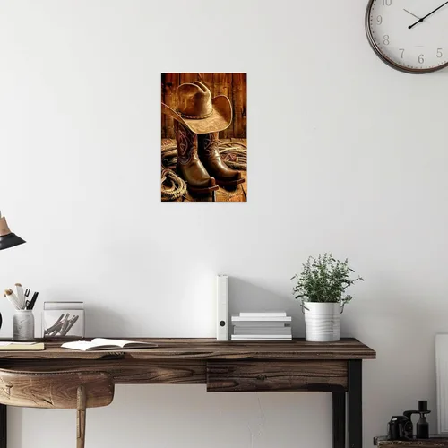 Miniatura 2 de SWQYLB Lienzo de vaquero occidental para pared, diseño vintage de sombrero y botas, impresiones de pintura de rodeo occidental, cueva para hombre