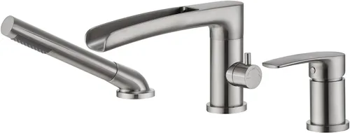 Miniatura 12 de Wowkk Grifo de Bañera Cascada de Bañera Romana Negro Montaje en Cubierta Grifos de Bañera de Latón Relleno de Bañera Grifos de Baño con Ducha de Mano