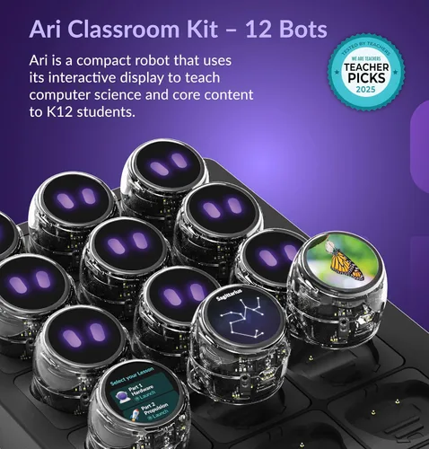 Miniatura 4 de Ozobot Kit de aula Ari (12 bots) Robot de aprendizaje interactivo con pantalla táctil, sensor ToF, acelerómetro, giroscopio e integración de IA