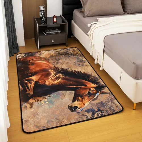 Miniatura 4 de Alfombra decorativa de caballo con pintura de tinta para adolescentes y adultos, estilo occidental, alfombra decorativa de naturaleza animal