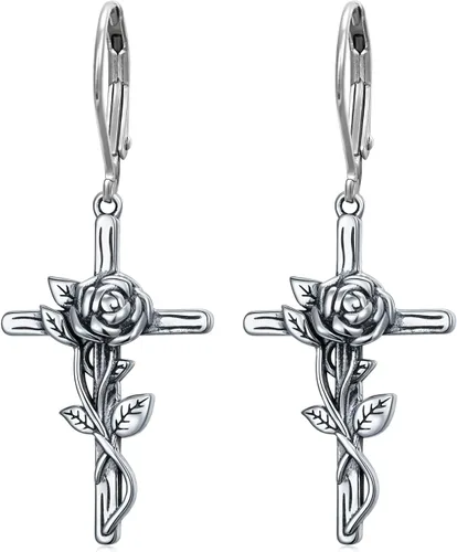 Miniatura 56 de Aretes colgantes de filigrana de plata de ley 925, margarita, loto, flor de rosa, piedra lunar, lágrima para mujer, nudo celta infinito, margarita