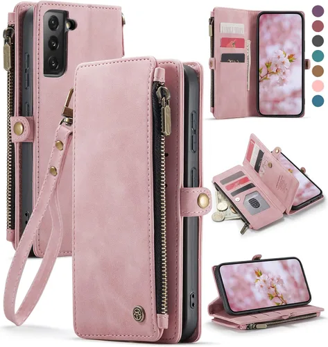 Defencase Funda compatible con Samsung Galaxy S22 Plus con tarjetero de bloqueo RFID para mujeres y hombres, correa magnética de piel sintética con