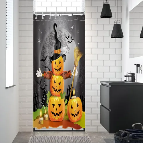 Miniatura 19 de LB Cortina de ducha pequeña de fantasma de Halloween de 48 x 68 pulgadas, forro de cortina de ducha de tamaño medio floral naranja, divertidas