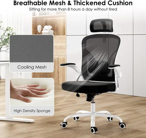 Miniatura 6 de Office Chair Ergonomic Desk Chair, 300LBS Capacity, High Back Computer Chair with Lumbar Support, Flip-up Armrests Swivel Task Chairs for Long Hours