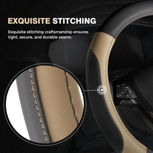 Miniatura 8 de FLORICH Funda para volante de automóvil, fundas de cuero de microfibra con forro antideslizante, protector elástico transpirable para volante