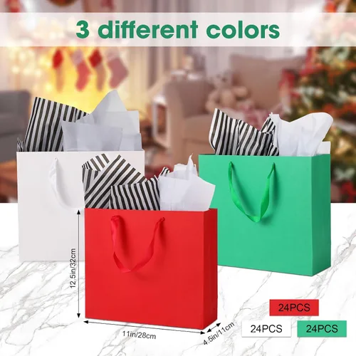 Miniatura 2 de Yeaqee Paquete de 36 bolsas de regalo con asas de cinta, 12.5 x 4.5 x 11 pulgadas, bolsas de regalo grandes, 72 piezas de papel de seda de regalo