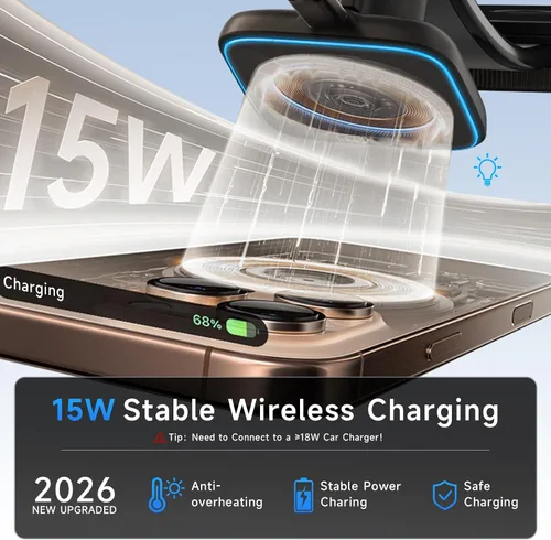 Miniatura 3 de Cargador de montaje para automóvil MagSafe con carga inalámbrica rápida de 15 W, soporte magnético para teléfono para automóvil