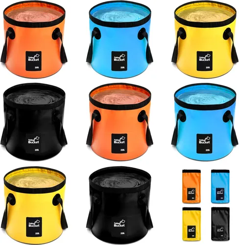 Tessco for you Cubo plegable de 8 piezas con asa, cubo plegable de 5 galones, lavabo portátil de 20 L, contenedor de agua de campamento para