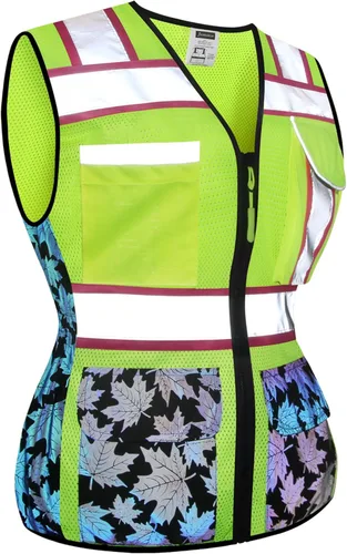 Miniatura 13 de Chaleco de seguridad para mujer, múltiples bolsillos, de alta visibilidad, reflectante, malla transpirable, chaleco de trabajo para dama, cremallera