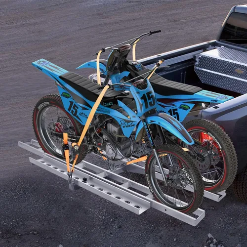 Miniatura 8 de VEVOR Portabicicletas, 2 bicicletas de 600 libras, soporte de enganche de motocicleta de aluminio, rampa de carga, transportador de remolque de moto