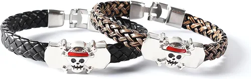 Miniatura 3 de Nuahyaz Pulseras de cuero de anime Sombrero de paja Luffy cráneo regimiento Pulsera de aleación punk, regalo de joyería de cosplay para fanáticos