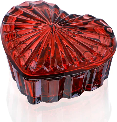 kanpura Joyero de cristal en forma de corazón, caja de dulces con tapa, caja de almacenamiento para aretes, collar, pecho, caja de almacenamiento de
