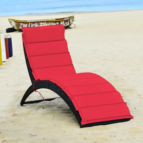 Miniatura 4 de COSTWAY Sillón plegable de ratán para exteriores, tumbona de mimbre para patio con cojín suave, soporte ergonómico con forma para tomar el sol, Rojo