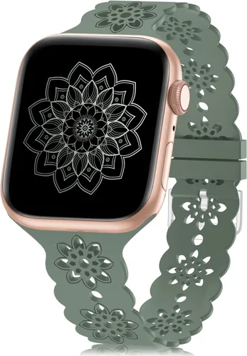 Miniatura 15 de Floral Silicone Band Compatible with Apple Watch Bands 38mm 40mm 42mm 44mm 41mm 45mm 49mm Women Men, Design Wristbands Soft Breathable Watch Bands