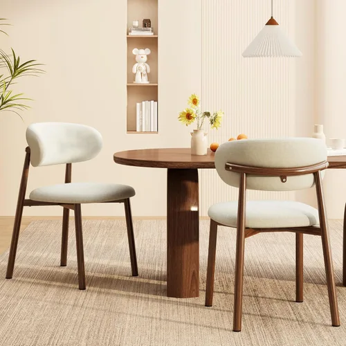 Miniatura 34 de Juego de 2 sillas de comedor para cocina, tapizadas, modernas, de cuero, original/beige