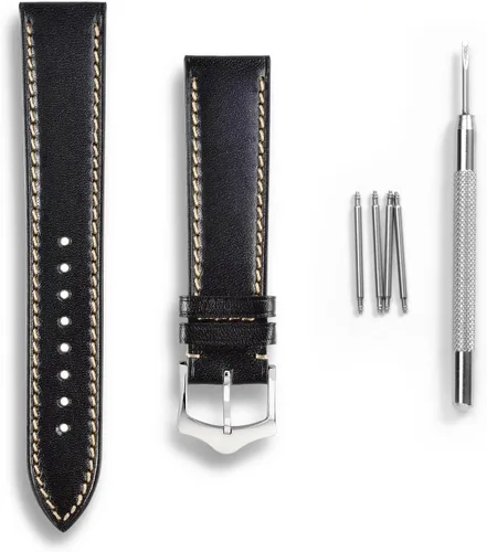 Miniatura 6 de WOCCI Correa de reloj de lujo de 0.709 in, correa de cuero italiano con hebilla cónica (negro)