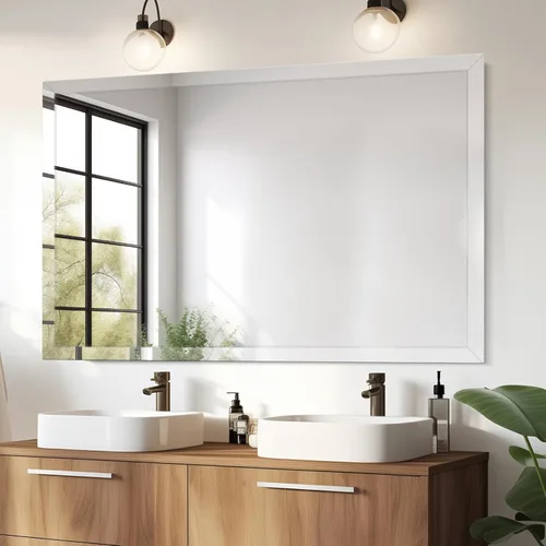 Miniatura 9 de Espejo rectangular sin marco de 22 x 30 pulgadas, espejo de baño biselado, espejo de pared sin marco con borde biselado de 1 pulgada para tocador