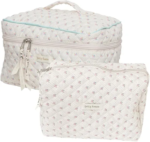 Miniatura 14 de Juoxeepy Bolsa de maquillaje de algodón, bolsa de cosméticos de viaje, bolsa de cosméticos acolchada, bolsa de aseo floral estética coqueta A01-3pcs
