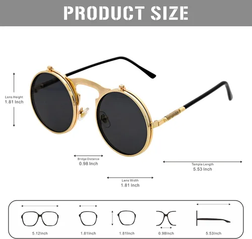 Miniatura 3 de JL Glasses Gafas de sol redondas estilo retro estilo Seampunk