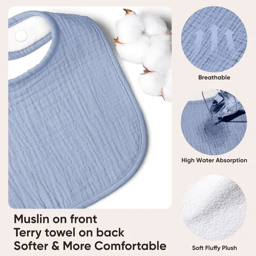 Miniatura 3 de Susurration Baberos de muselina para bebé 8 paquetes, baberos tipo bandana, baberos ajustables suaves cuadrados para babeo de bebé unisex para niñas