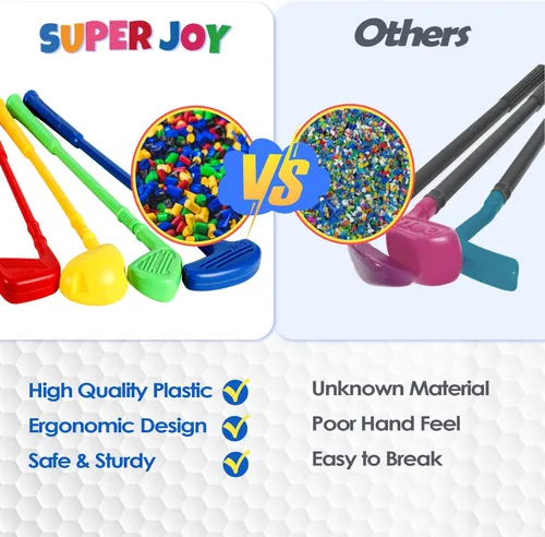 Miniatura 4 de SUPER JOY Juego de Golf para Niños Pequeños con Alfombra, Carrito de Golf para Niños con 4 Palos y 8 Pelotas, Juguetes de Golf