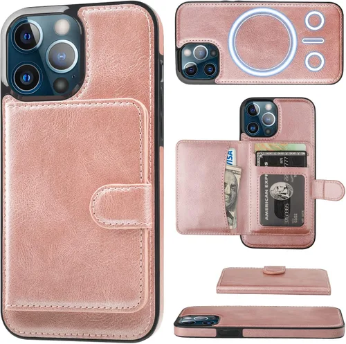 Miniatura 11 de Bocasal Funda tipo cartera para iPhone 13 Pro Max compatible con MagSafe magnético RFID bloqueo desmontable de piel sintética de alta calidad
