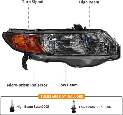 Miniatura 2 de DWVO - Conjunto de faros delanteros compatible con Honda Civic 2006, 2007, 2008, 2009, 2010, 2011 Coupé de 2 puertas, carcasa cromada, reflector