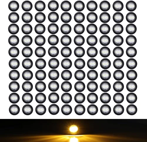 TMH - Paquete de 100 luces LED de botón de señalización, de 3/4 pulgadas, con lente transparente y soporte ámbar, luces LED laterales con goma para
