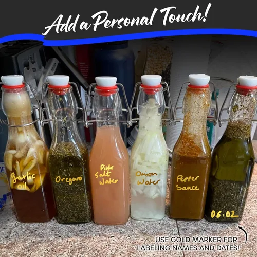 Miniatura 5 de Nevlers Botellas de vidrio cuadradas de 8.5 onzas con tapones, botella de vidrio abatible con tapa, paquete de 6 unidades, juego de botellas