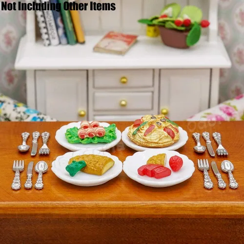 Miniatura 6 de Odoria 1/12 Platos en miniatura y cubiertos Cuchillo Tenedor Cuchara Juego de accesorios para casa de muñecas, plata plateado