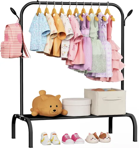 Miniatura 8 de Estante de Ropa Mejorado para Niños - Perchero de Vestir para Bebés y Niños Pequeños Montessori - Pequeños Estantes Portátiles para Ropa con Estante