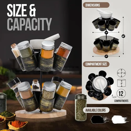 Miniatura 3 de Made Easy Kit Organizador de carrusel para especias y condimentos con mortero y mortero (negro)