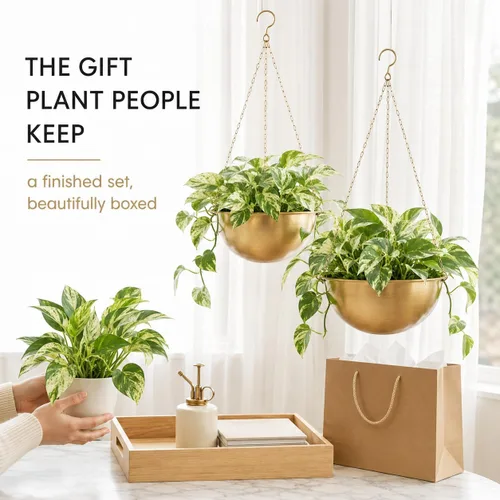Miniatura 3 de AceList Paquete de 2 macetas colgantes doradas para plantas de interior, colgador de plantas de metal bohemio de 9.8 pulgadas para interiores