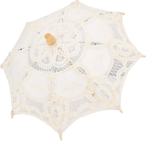 Miniatura 3 de TOPINCN Bridal Umbrella Wedding Umbrella Lace for Lace Umbrella Prop Banquet Umbrella Racks (beige trumpet)