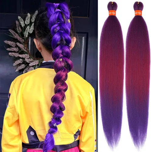 Miniatura 16 de Cabello trenzado preestirado ombré, extensiones de cabello trenzado sedoso, sin picazón, trenzas de cabello trenzado de ganchillo con textura Yaki