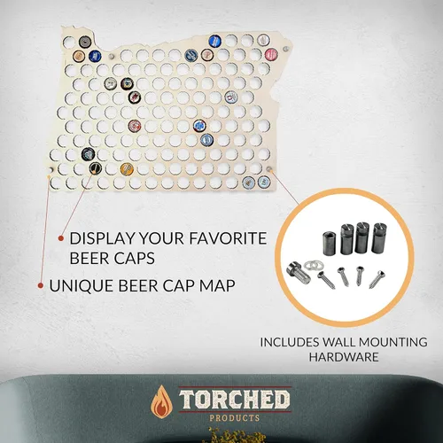 Miniatura 2 de Torched Tapa de cerveza Mapa Oregon, Estados Unidos tapa de cerveza titular decoración de pared, regalo para amantes de la cerveza para hombres