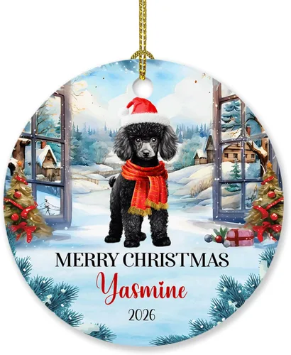 Adorno personalizado de caniche negro, regalo para perro, mamá, perro, papá, adorno de Navidad único de perro caniche negro 2025, adorno de caniche