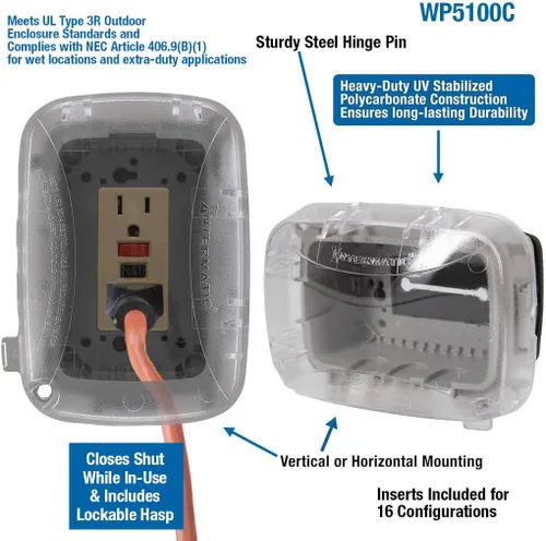 Miniatura 2 de Intermatic WP5100C Caja Eléctrica Resistente a la Intemperie - Una Sola Entrada, Cubierta Versátil para Tomacorriente Exterior - Diseño Seguro