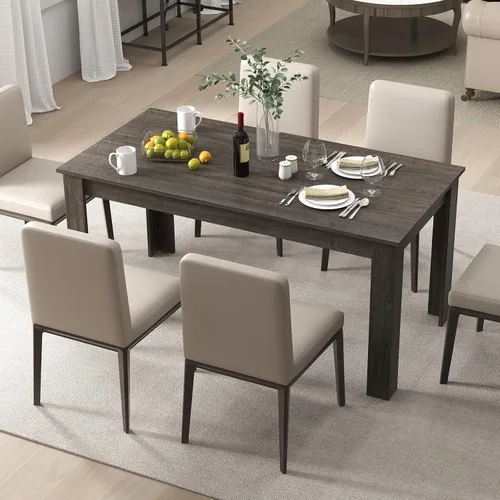 Miniatura 9 de GOFLAME Mesa de comedor para 4 a 6 personas, mesa de cocina moderna de 63 pulgadas con patas en forma de L, capacidad de peso de 330 libras, mesa