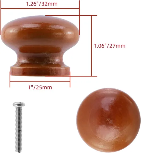 Miniatura 2 de Bitray Perillas de madera redondas con forma de hongo y color marrón claro, tiradores de cajón de madera - 8