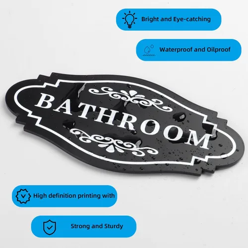 Miniatura 3 de FXRN Adhesivo de baño para negocios y hogar, autoadhesivo, bonita decoración de baño para puerta, letrero de baño unisex o letrero de baño