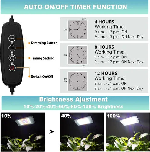 Miniatura 2 de LBW Luz de cultivo para plantas de interior, luz LED de escritorio de espectro completo, lámpara de cultivo pequeña con temporizador de 4 H/8H/12H