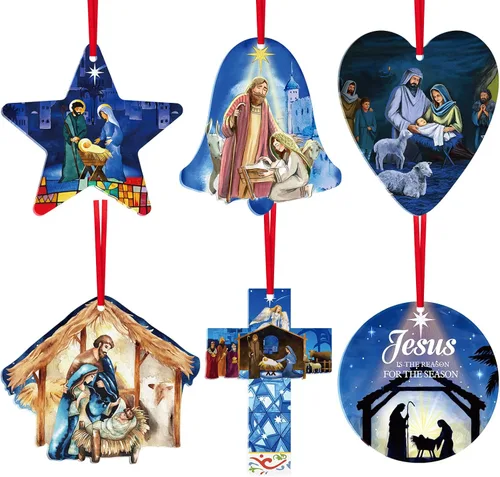 Miniatura 8 de 6 piezas de adornos cristianos de Navidad de acrílico para árbol de Navidad, decoración colgante religiosa, regalo cristiano de recuerdo