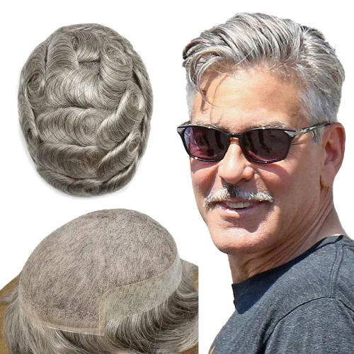 Miniatura 51 de Tupé para hombre, cabello humano real, suave encaje suizo frontal, tupé para hombres, sistema de cabello, extensiones capilar para hombre
