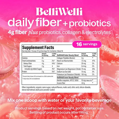 Miniatura 2 de BelliWelli Suplemento de fibra para mujeres y hombres – Polvo de fibra diaria premium de acacia orgánica con colágeno añadido, electrolitos