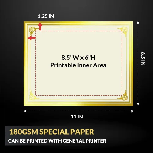 Miniatura 2 de SUNEE 50 hojas de papel para certificados - Borde en blanco de lámina dorada, tamaño carta 8.5x11 para diploma, certificados, premios