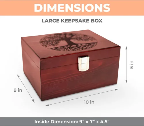 Miniatura 4 de Blake & Lake Tree of Life - Caja decorativa de madera grande, caja de recuerdos de madera con tapa con bisagras y pestillo de metal, cajas