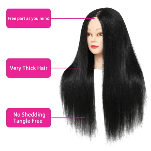 Miniatura 4 de NAYOO Cabeza de maniquí con cabello y soporte, maniquíes de cabello 60% real para practicar, cabezas de maniquí de cosmetología para práctica